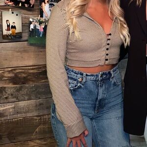Zara Black and Cream Houndstooth top
